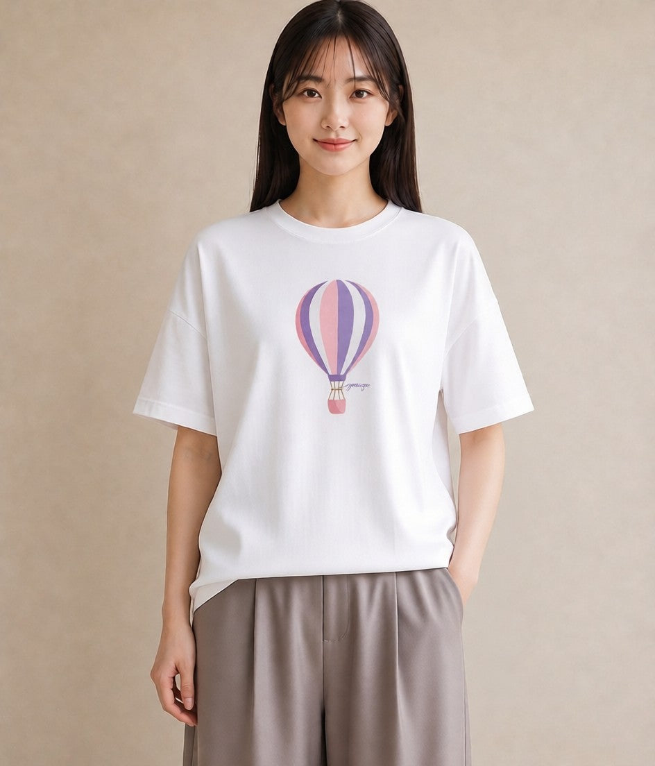半袖Tシャツ レディース 紙風船 和紙 ナチュラル アンティーク イラスト カジュアル ラフ レイヤード 白T YMAZO