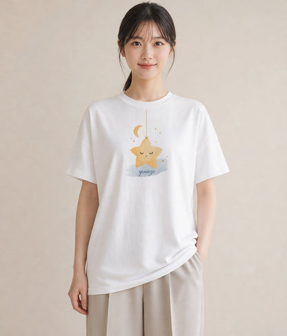 グラフィックTシャツ レディース 星 星空 宇宙 イラスト ナチュラル デート 帰省 白T YMAZO