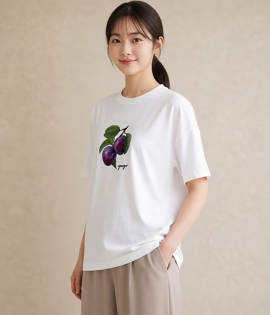 グラフィックTシャツ レディース さくらんぼ チェリー 食べ物 フード イラスト カフェコーデ 母娘コーデ 自分用 白T YMAZO