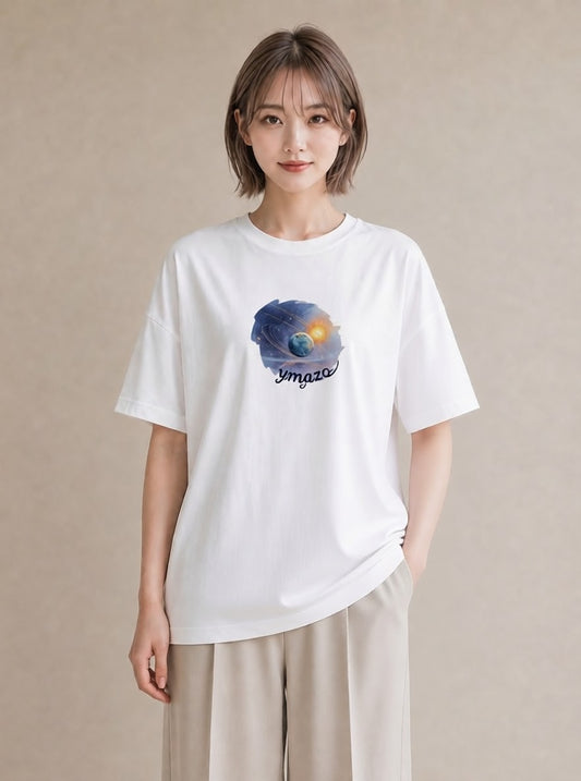 デザインTシャツ レディース 宇宙 星空 イラスト レトロ 秋コーデ おしゃれギフト 白T YMAZO