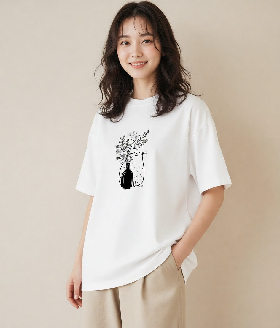 プリントTシャツ レディース 猫 ねこ ネコ イラスト 淡色 ギフト 母の日 白T YMAZO