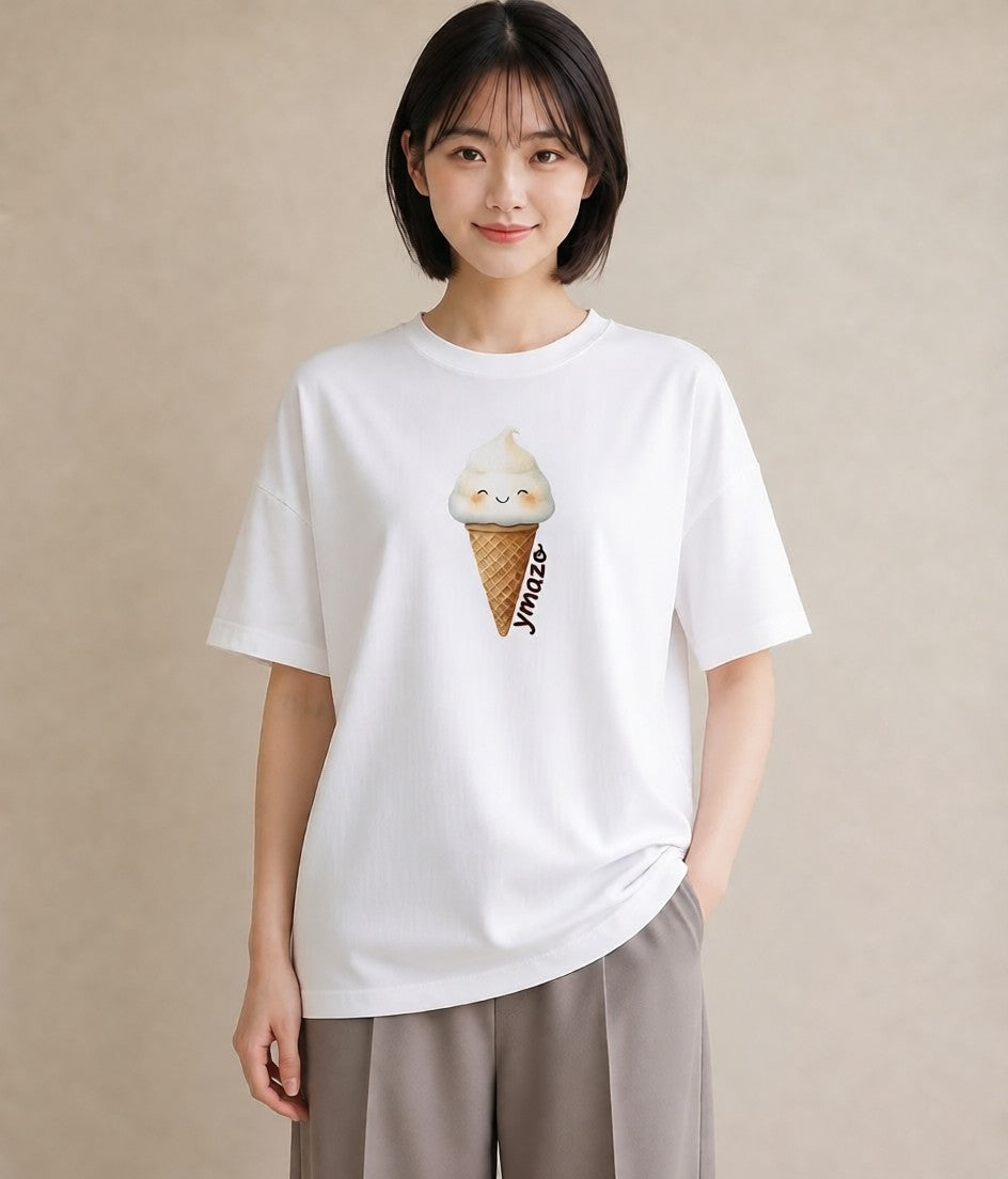 半袖Tシャツ レディース パフェ 食べ物 フード イラスト フェミニン 散歩 お出かけ 白T YMAZO