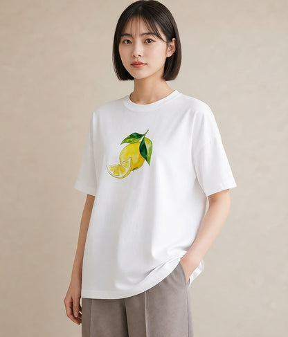 プリントTシャツ レディース パイナップル 食べ物 フード イラスト 休日コーデ ママ カフェ服 白T YMAZO