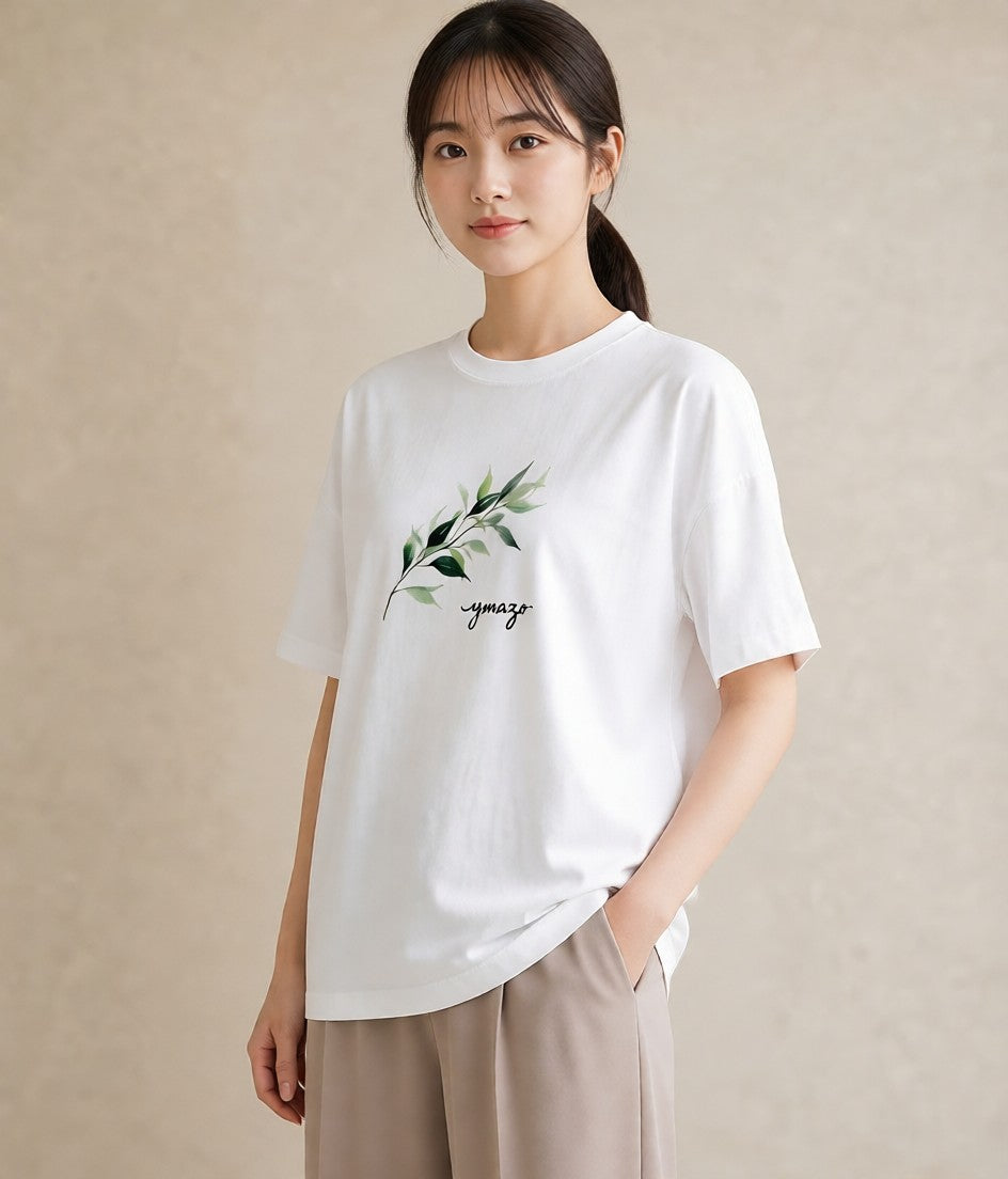 デザインTシャツ レディース ユーカリ 植物 ボタニカル イラスト レトロ 友達ギフト 部屋着 白T YMAZO