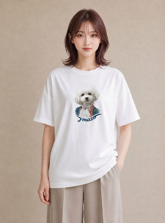 デザインTシャツ レディース トイプードル プードル 犬 いぬ イラスト 休日コーデ お出かけ 普段着 白T YMAZO