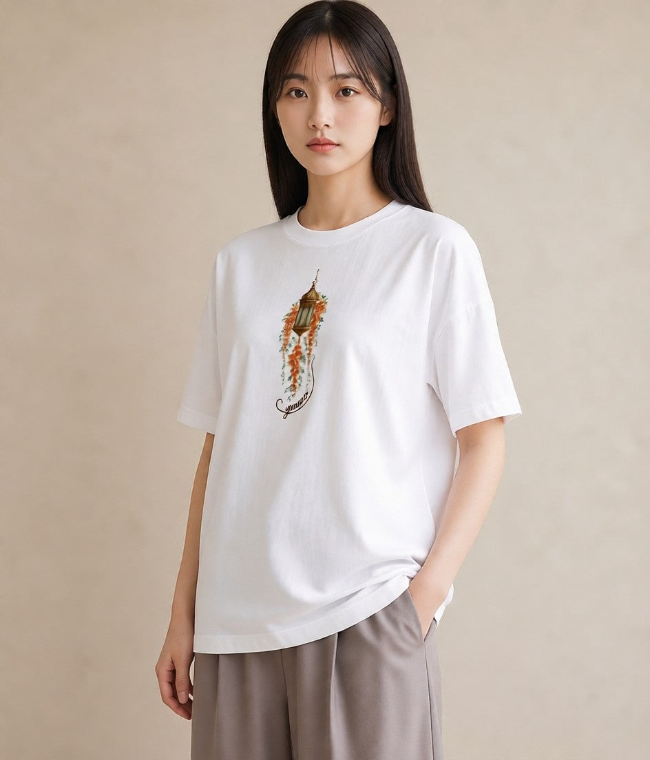 プリントTシャツ レディース 街灯 夜霧 夜 ナチュラル アンティーク イラスト ヴィンテージ風 親子 20代 白T YMAZO