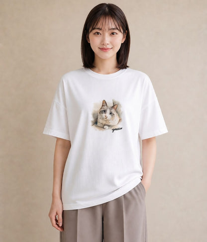 デザインTシャツ レディース サビ猫 猫 ねこ イラスト ボタニカル 休日 ペアコーデ 白T YMAZO