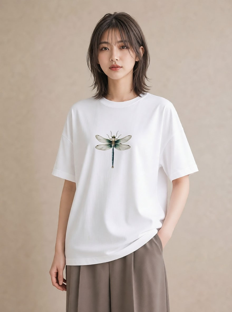 デザインTシャツ レディース とんぼ 昆虫 虫 イラスト 韓国風 20代 カジュアルコーデ 白T YMAZO