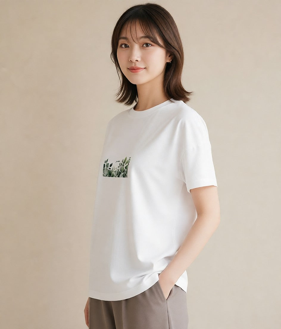 Tシャツ レディース ユーカリ 植物 ボタニカル イラスト 淡色 ホワイトデー 春服 白T YMAZO