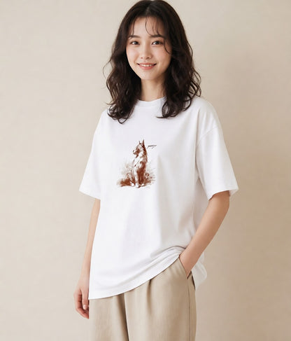 グラフィックTシャツ レディース ソマリ 猫 ねこ イラスト 水彩風 買い物 夏コーデ 白T YMAZO
