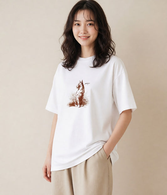 グラフィックTシャツ レディース ソマリ 猫 ねこ イラスト 水彩風 買い物 夏コーデ 白T YMAZO