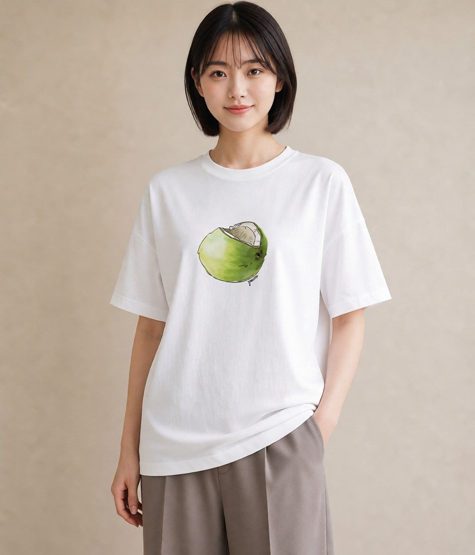 プリントTシャツ レディース 紙風船 和紙 ナチュラル アンティーク イラスト ラフカジュアル ペアコーデ 秋コーデ 白T YMAZO