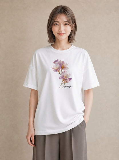 デザインTシャツ レディース パンジー 花 花柄 イラスト カジュアル デート 帰省 白T YMAZO
