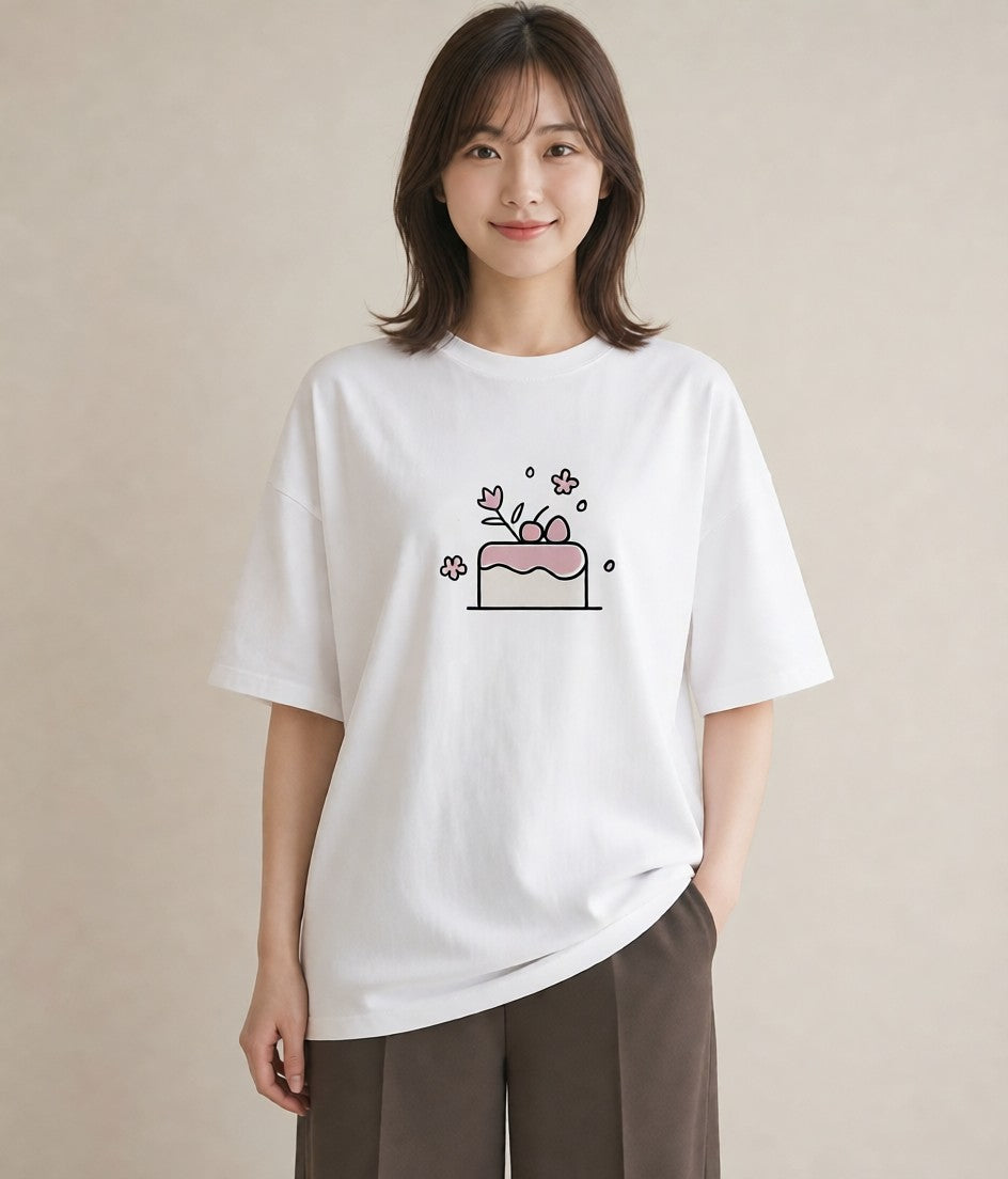 半袖Tシャツ レディース スイーツ お菓子 デザート イラスト きれいめカジュアル ミセス 春コーデ 白T YMAZO