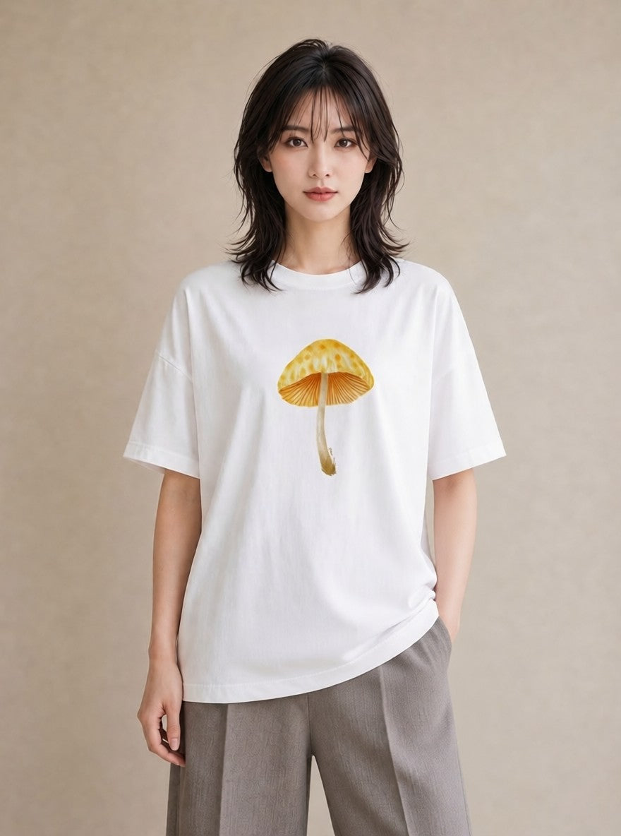 グラフィックTシャツ レディース きのこ 植物 ボタニカル イラスト ラフ ルームウェア ギフト 白T YMAZO