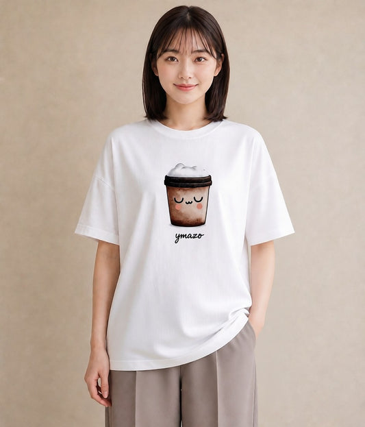 Tシャツ レディース カフェラテ 食べ物 フード イラスト ゆるコーデ 通学 誕生日プレゼント 白T YMAZO