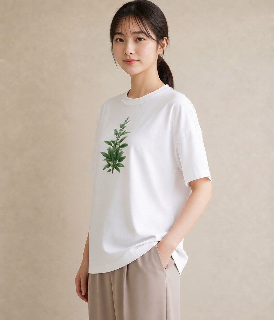 Tシャツ レディース ハーブ 植物 ボタニカル イラスト 北欧風 休日 ペアコーデ 白T YMAZO
