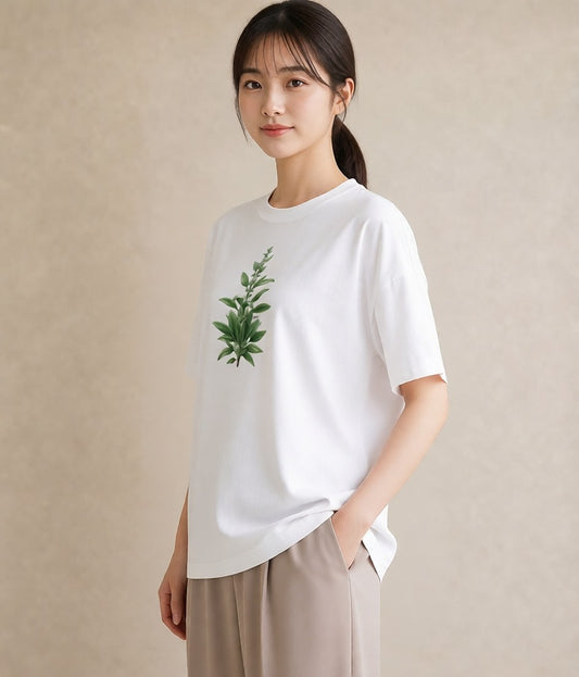Tシャツ レディース ハーブ 植物 ボタニカル イラスト 北欧風 休日 ペアコーデ 白T YMAZO