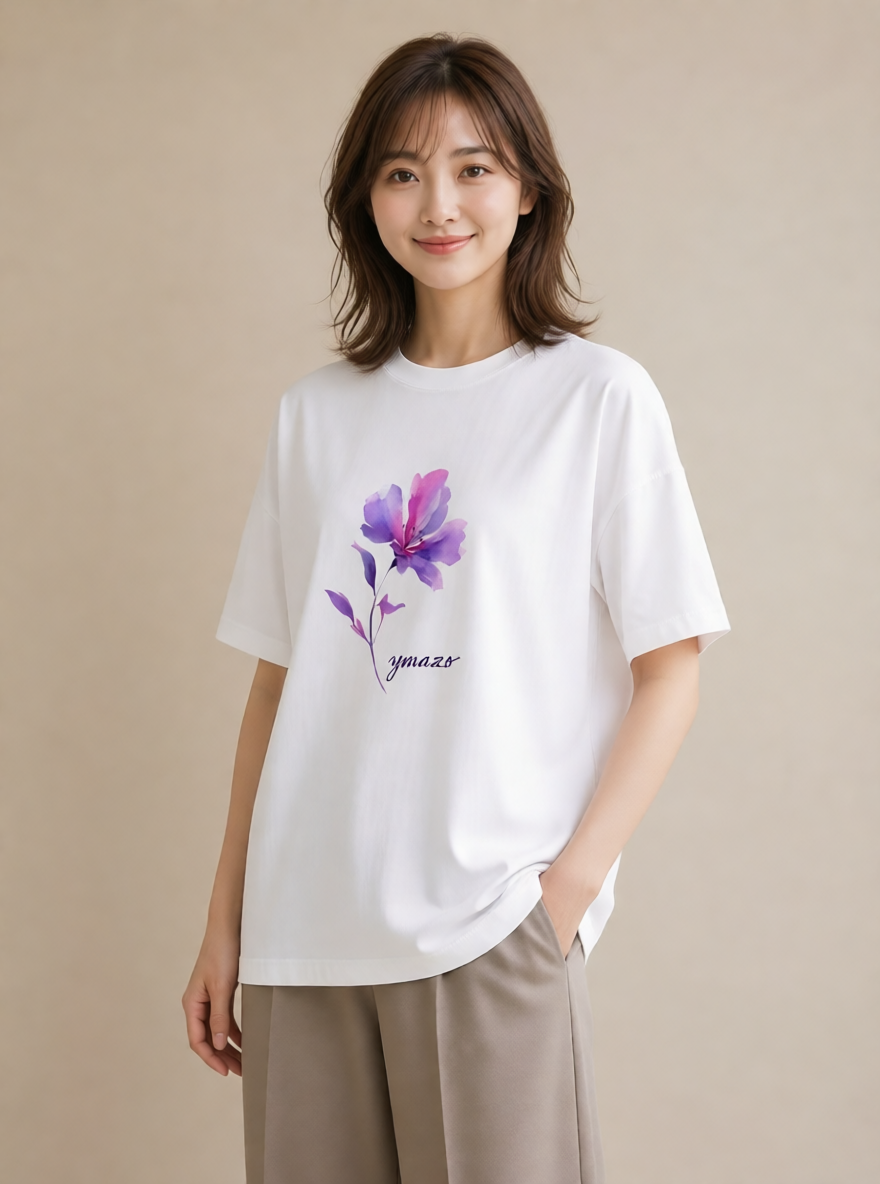 デザインTシャツ レディース パンジー 花 花柄 イラスト レトロ 通学 誕生日プレゼント 白T