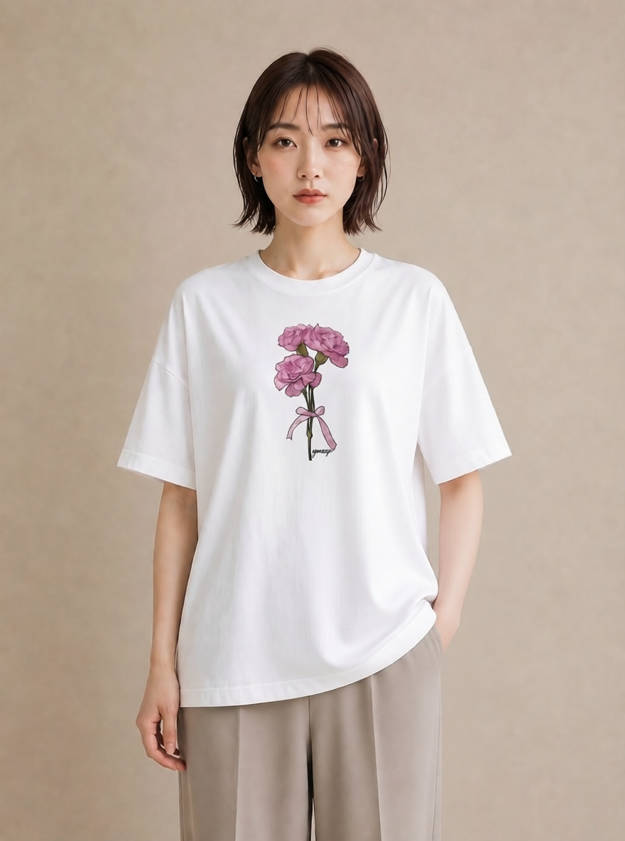 デザインTシャツ レディース カーネーション 花 花柄 イラスト 女性 旅行用 白T