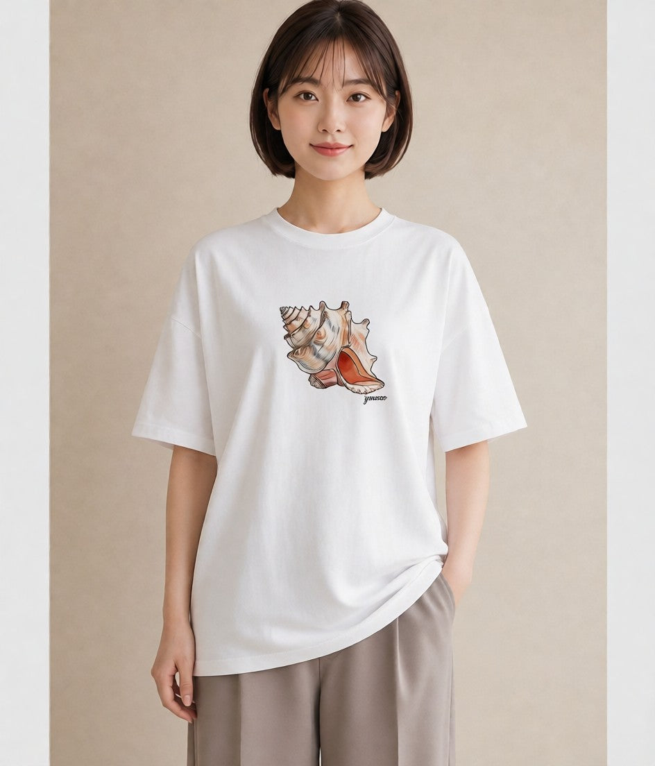 デザインTシャツ レディース ヤドカリ 海の生き物 海 イラスト ミニマル カフェ服 クリスマス 白T YMAZO