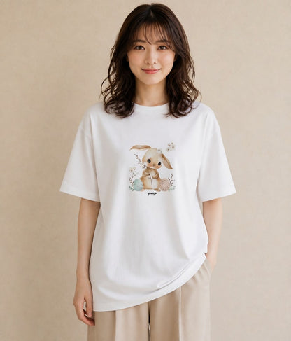 グラフィックTシャツ レディース うさちゃん ペット 動物 イラスト きれいめカジュアル ビーチ デイリーウェア 白T YMAZO