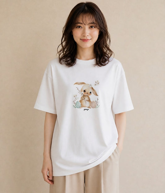 グラフィックTシャツ レディース うさちゃん ペット 動物 イラスト きれいめカジュアル ビーチ デイリーウェア 白T YMAZO
