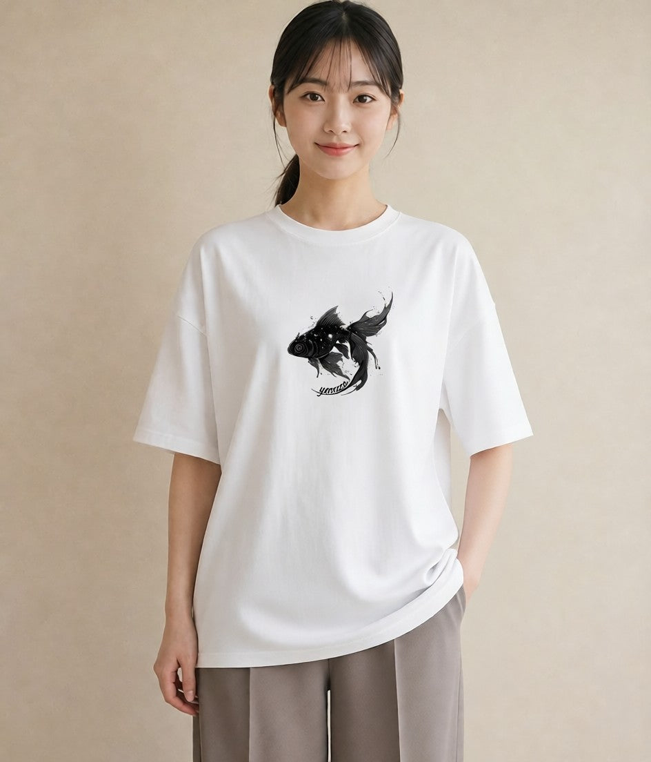 デザインTシャツ レディース 出目金 ペット 動物 イラスト 北欧風 姉妹 送別ギフト 白T YMAZO