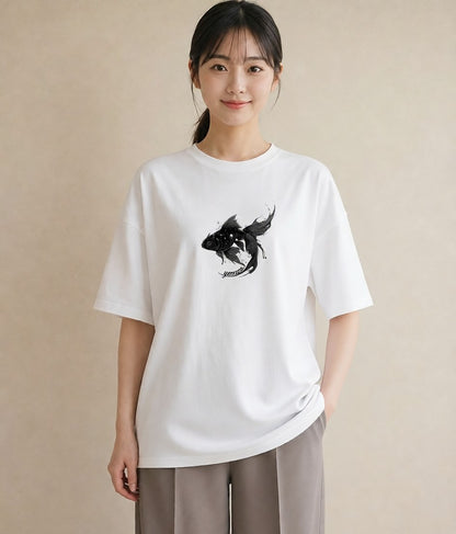 デザインTシャツ レディース 出目金 ペット 動物 イラスト 北欧風 姉妹 送別ギフト 白T YMAZO