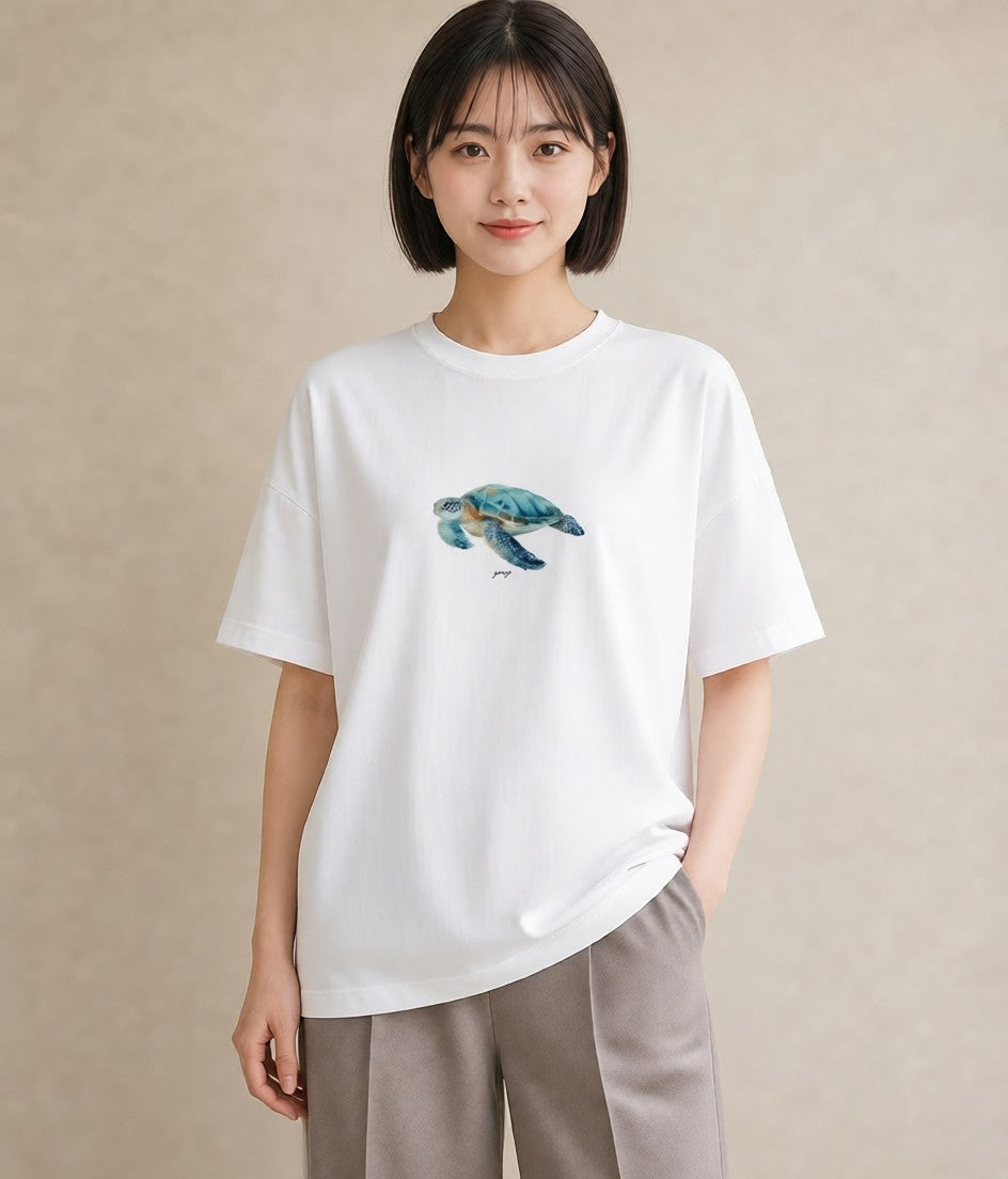 プリントTシャツ レディース ゼニガメ ペット 動物 イラスト ヴィンテージ風 通学 誕生日プレゼント 白T YMAZO