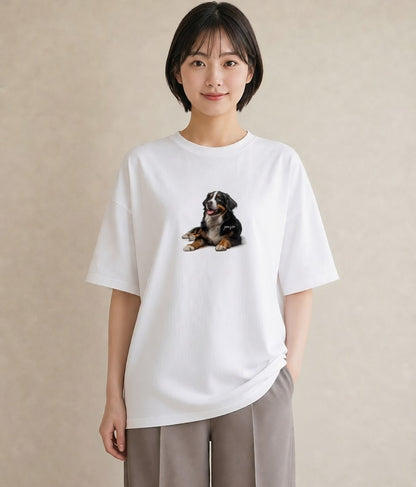 Tシャツ レディース バーニーズマウンテンドッグ 犬 いぬ イラスト ミニマル 春服 ミセス 白T YMAZO