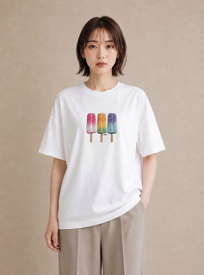 プリントTシャツ レディース マカロン 食べ物 フード イラスト アート風 カジュアルコーデ 買い物 白T YMAZO