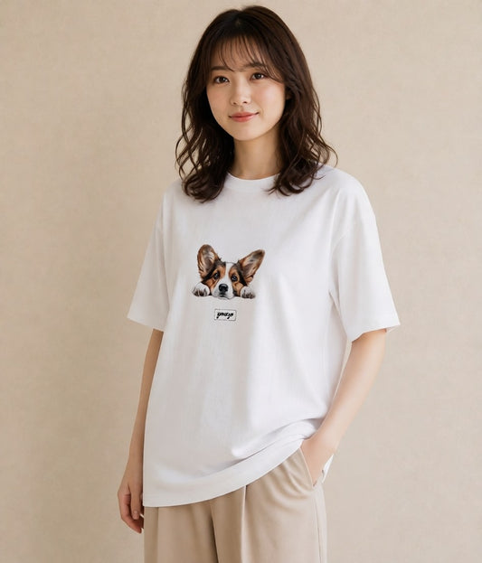 プリントTシャツ レディース ウェルシュコーギー コーギー 犬 いぬ イラスト ラフ 散歩 お出かけ 白T