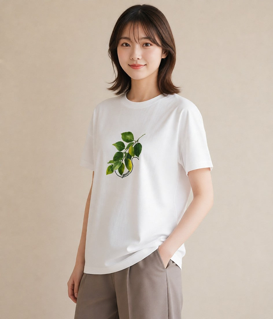 半袖Tシャツ レディース 新緑 植物 ボタニカル イラスト レトロ お揃い 親子 白T YMAZO