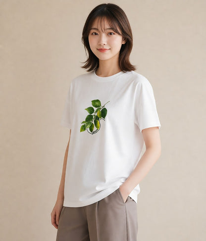 半袖Tシャツ レディース 新緑 植物 ボタニカル イラスト レトロ お揃い 親子 白T YMAZO