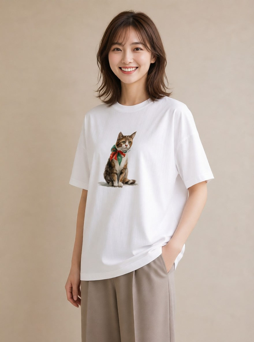 デザインTシャツ レディース 子猫 猫 ねこ イラスト ラフ 普段着 週末コーデ 白T YMAZO