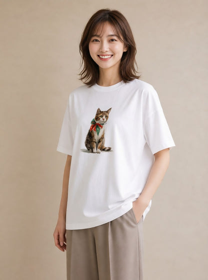 デザインTシャツ レディース 子猫 猫 ねこ イラスト ラフ 普段着 週末コーデ 白T YMAZO