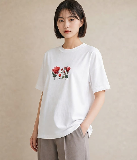グラフィックTシャツ レディース バラ 薔薇 ローズ 花 花柄 イラスト 休日コーデ 春コーデ 姉妹 白T YMAZO