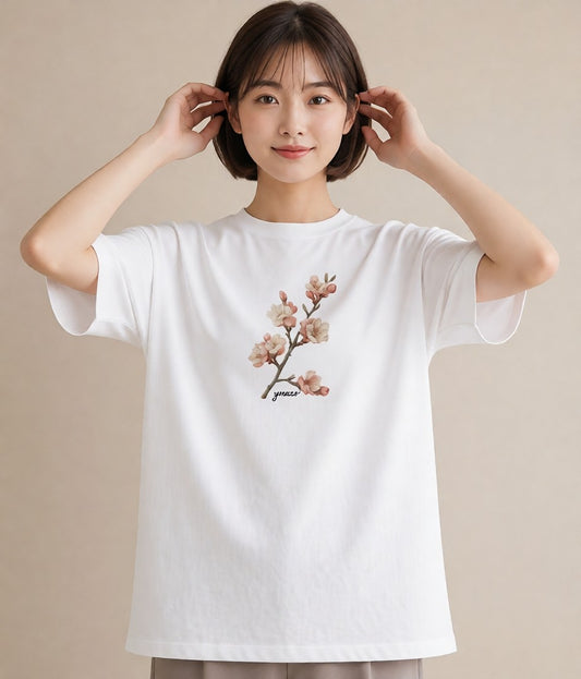 プリントTシャツ レディース 梅 花 花柄 イラスト 上品 綿100 デート 白T YMAZO