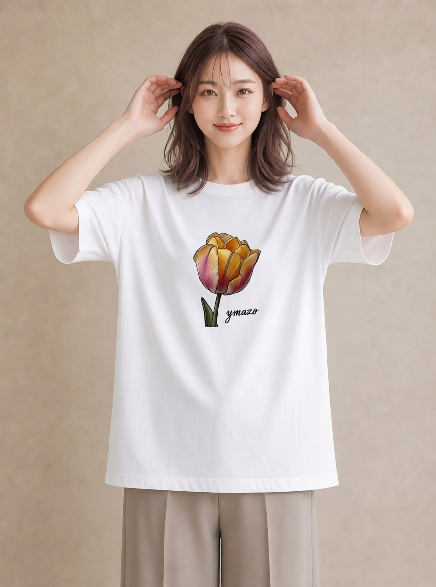 デザインTシャツ レディース チューリップ 花 花柄 イラスト お洒落 母の日 ビーチ 白T