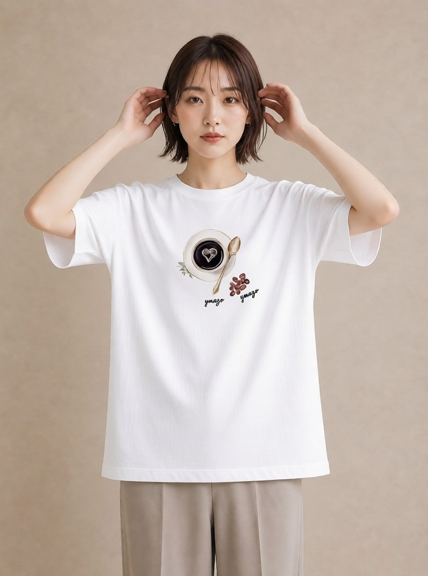 グラフィックTシャツ レディース カフェオレ 食べ物 フード イラスト こなれ感 友達ギフト 部屋着 白T YMAZO