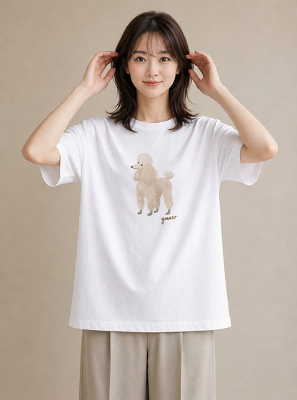 デザインTシャツ レディース トイプードル プードル 犬 いぬ イラスト 旅行コーデ 秋コーデ おしゃれギフト 白T YMAZO