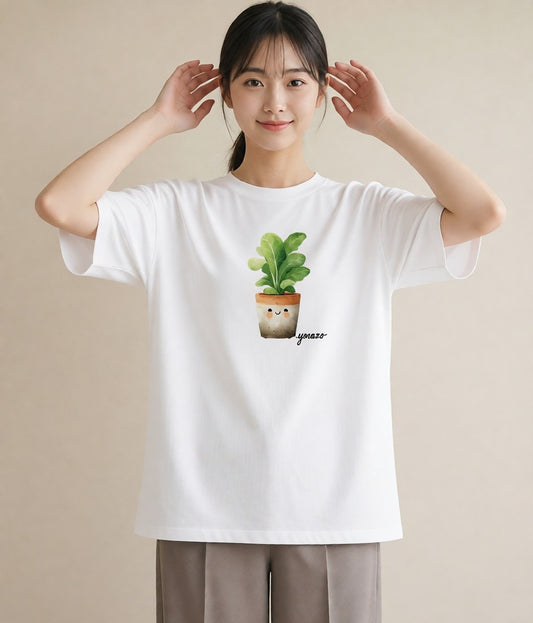 Tシャツ レディース 多肉植物 植物 ボタニカル イラスト 韓国風 母の日 ビーチ 白T YMAZO