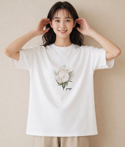グラフィックTシャツ レディース 牡丹 花 花柄 イラスト ポップ 旅行 母娘コーデ 白T YMAZO