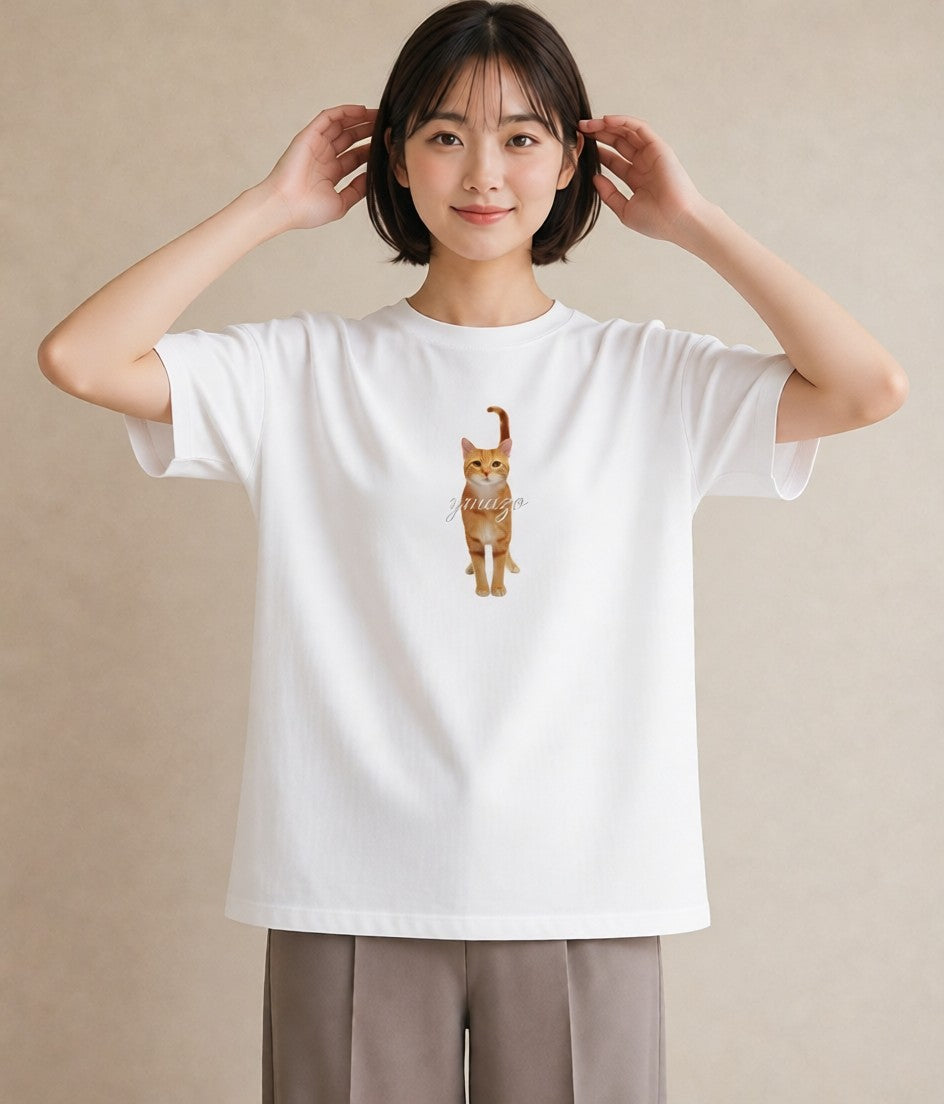 Tシャツ レディース アビシニアン 猫 ねこ イラスト アート風 海 カフェ巡り 白T YMAZO