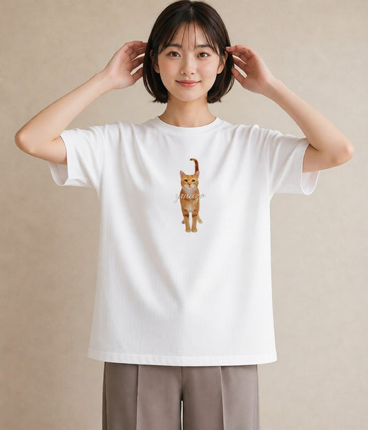 Tシャツ レディース アビシニアン 猫 ねこ イラスト アート風 海 カフェ巡り 白T YMAZO