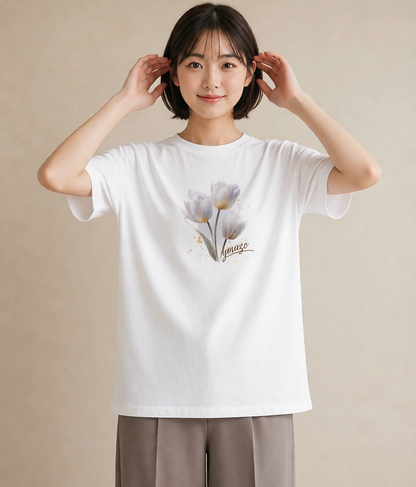 デザインTシャツ レディース チューリップ 花 花柄 イラスト 可愛い 女性 旅行用 白T YMAZO