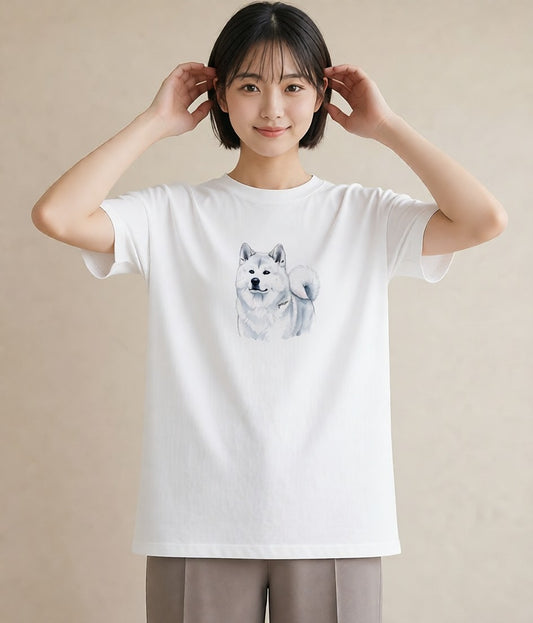 半袖Tシャツ レディース 秋田犬 犬 いぬ イラスト ニュアンス 春コーデ 姉妹 白T YMAZO