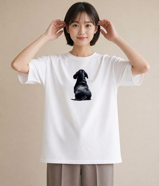デザインTシャツ レディース ミニチュアダックスフンド 犬 いぬ イラスト 旅行コーデ 通勤 在宅 白T YMAZO