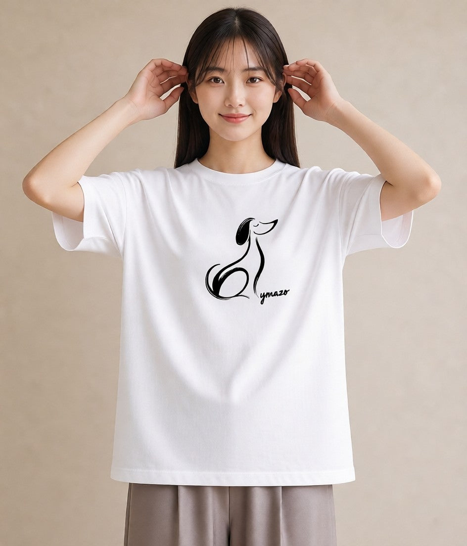 Tシャツ レディース 犬 いぬ わんこ イラスト ガーリー 女性向けギフト 散歩 白T YMAZO